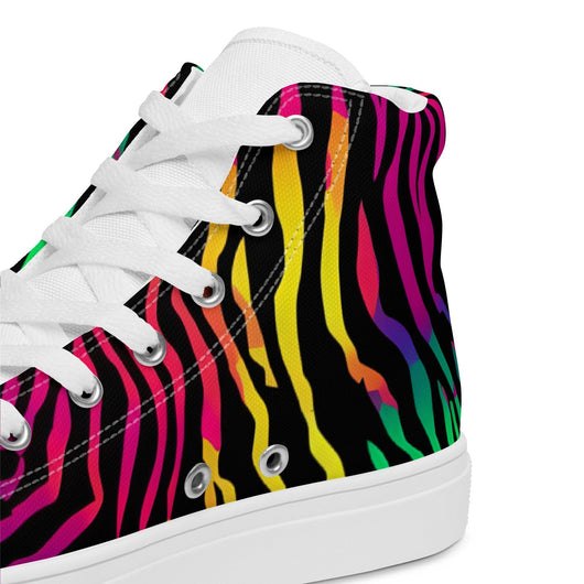 [Wild Side] Neon Zebra Women’s High Top Canvas Shoes Shoes The Hyper Culture