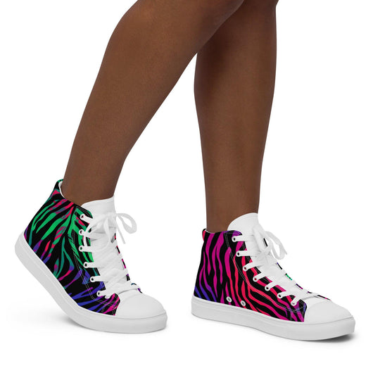 [Wild Side] Neon Zebra Women’s High Top Canvas Shoes Shoes The Hyper Culture
