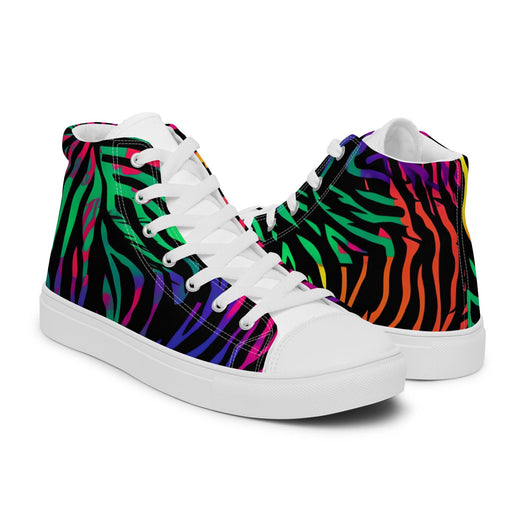 [Wild Side] Neon Zebra Women’s High Top Canvas Shoes Shoes The Hyper Culture