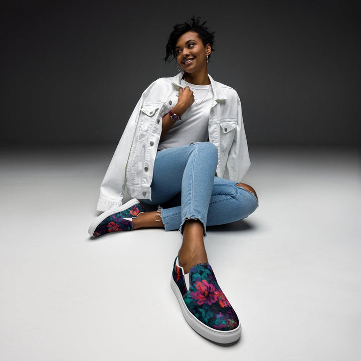 [Floral Bloom] Neon Bloom Women’s slip-on canvas shoes Shoes The Hyper Culture