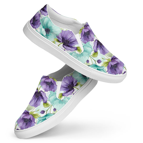 [Floral Bloom] Azure Blooms Women’s Slip-on Canvas Shoes