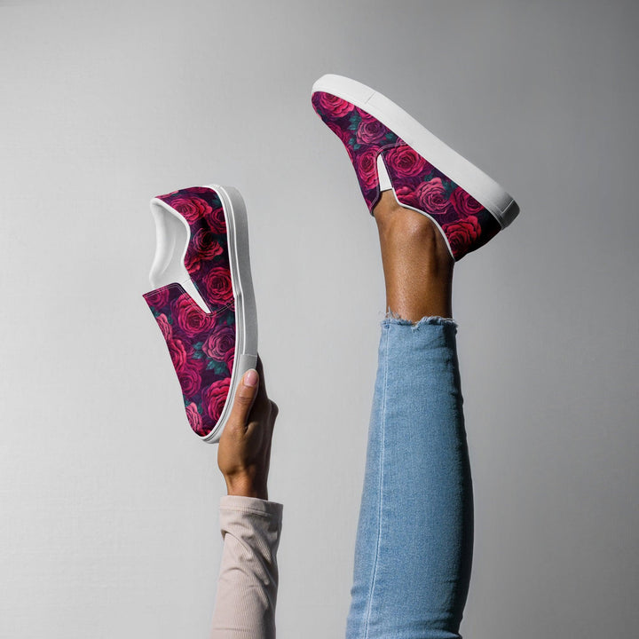 [Floral Bloom] Rose Women’s slip-on canvas shoes Shoes The Hyper Culture