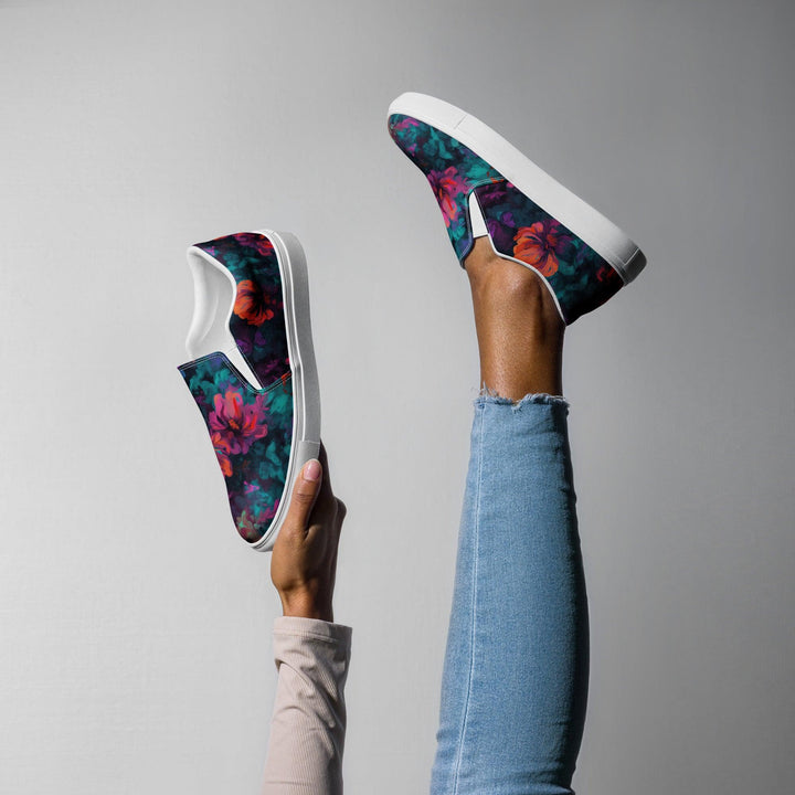 [Floral Bloom] Neon Bloom Women’s slip-on canvas shoes Shoes The Hyper Culture